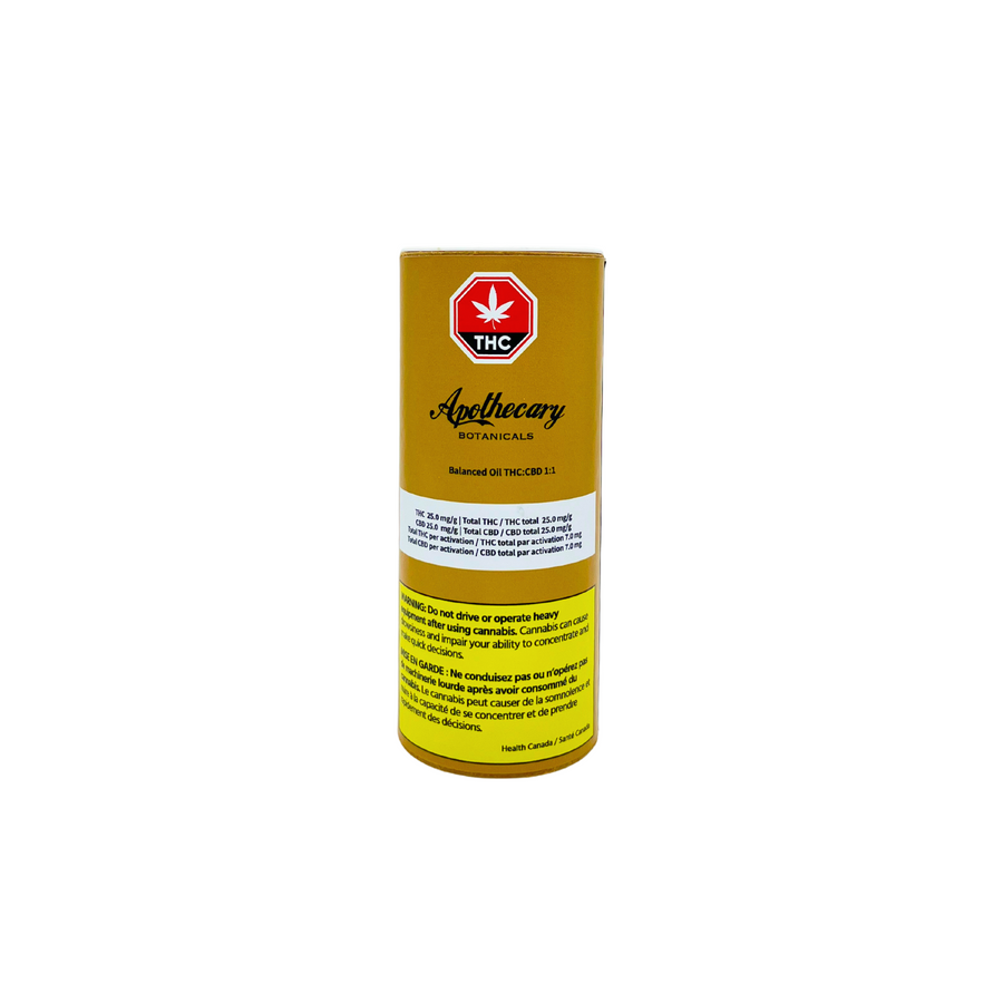 APOTHECARY BOTANICALS - Balanced Oil THC:CBD 1:1 30ml (SKU1066898)