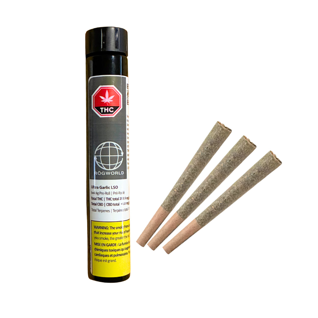 ROGworld Ultra Garlic LSO 3x0.5g Pre-Rolls pack (SKU1071461)