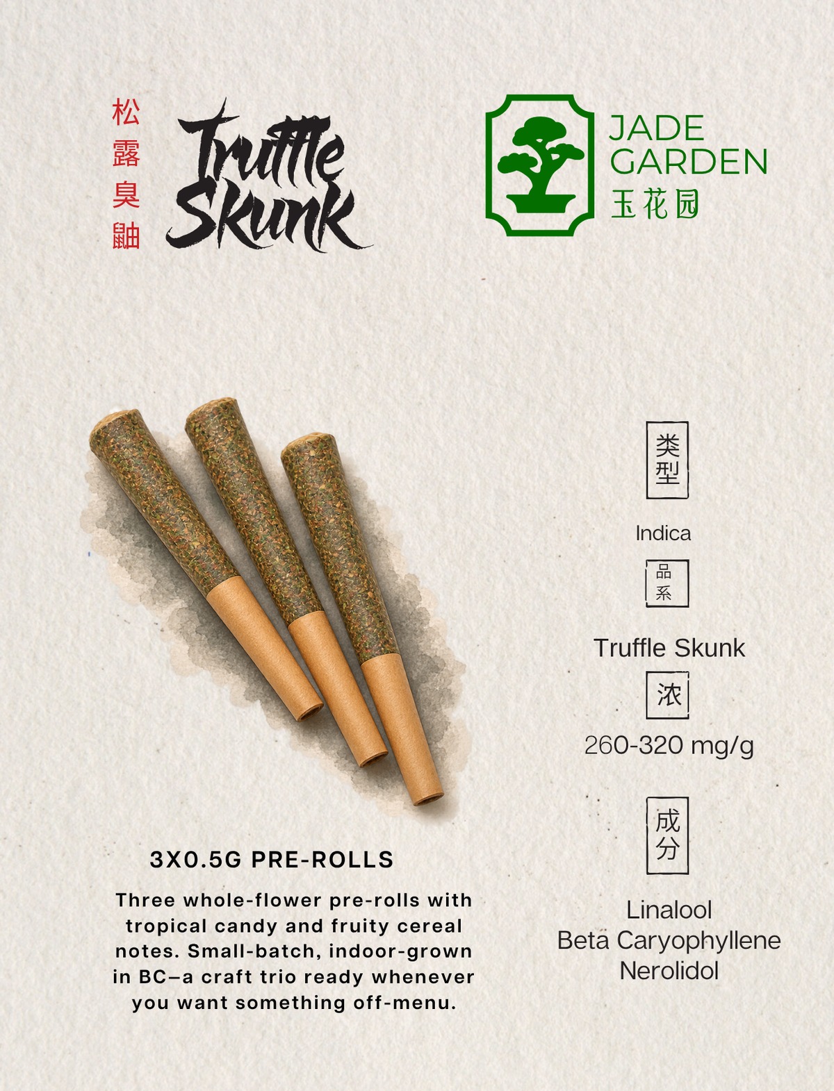 Jade Garden Truffle Skunk Prerolls 3x0.5g SKU1072527
